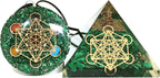 Metatron Grid Green Malachite Orgone Pyramid & Metatron’s Cube Merkaba With 7 Chakra Crystals Orgone Pendant Positive Energy Generator Aura Cleansing Reiki Chakra Healing Yoga Meditation