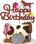 Cowgirl Cake Topper Western Cowgirl Cake Decorations Glitter Cowgirl Horse Cake Toppers for Girls Women Cowgirls Happy Birthday Party Supplies