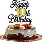 Rsstarxi 1 Pack Happy 10th Birthday Cake Topper Glitter 10 Fabulous Cake Decoration Hello 10 Cheers to 10 Years Birthday Cake Pick for Happy 10th Birthday Anniversary Party Decorations Black Gold
