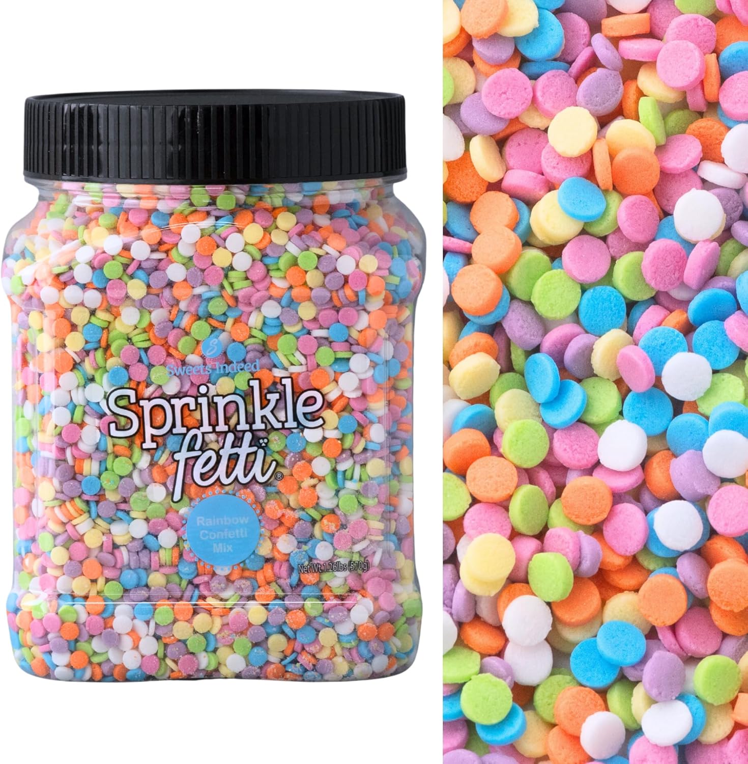 Sweets Indeed, Bulk Rainbow Sprinkles, 1.2 pounds, Sprinkle Mix, Perfect for Cake Decorations, Baking Ice Cream Cookies Cupcake Topper (Rainbow Confetti)