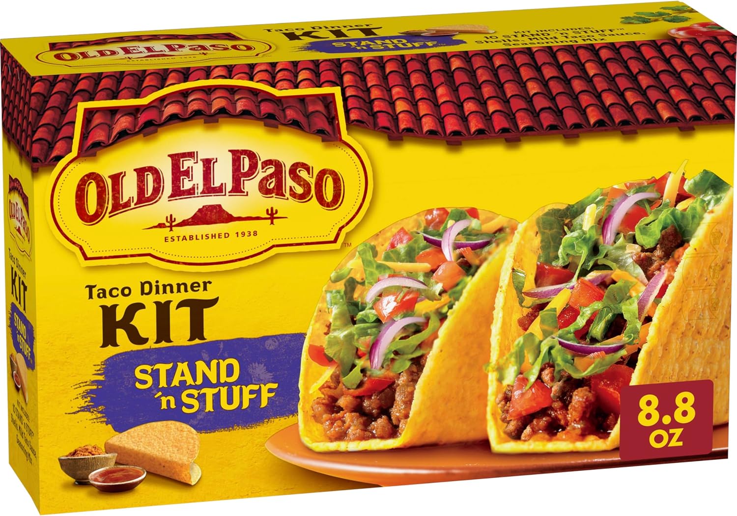 Old El Paso Stand 'N Stuff Taco Dinner Kit with Taco Shells, Mild Taco Sauce, and Seasoning Mix, Easy Meal Prep, 10 Ct, 8.8 oz