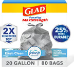 Glad ForceFlex MaxStrength XL Kitchen Trash Bags, 20 Gal, Fresh Clean, 80 Ct (Package May Vary)