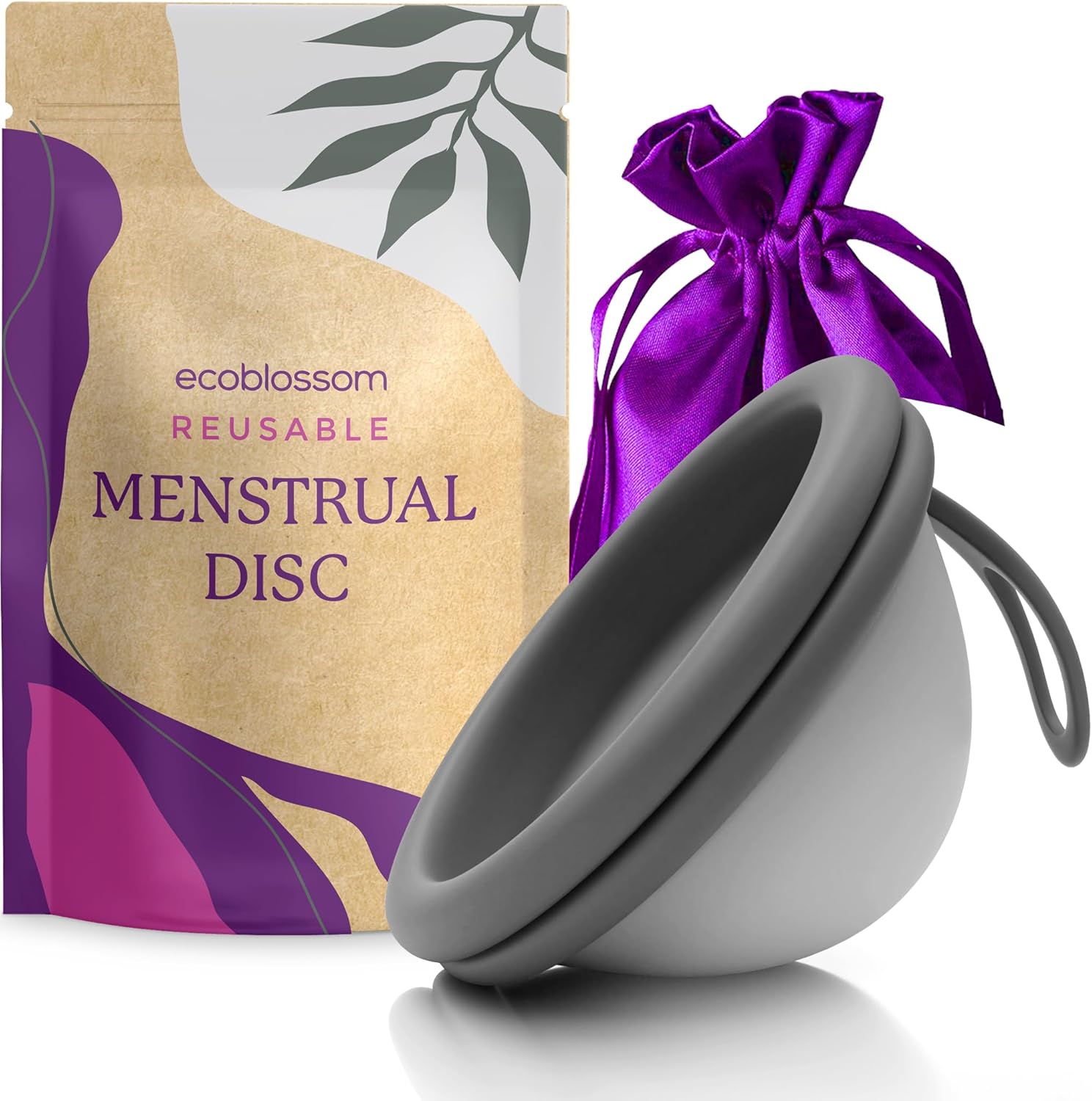 Ecoblossom Reusable Menstrual Disc - Menstrual Cup - Soft Period Disc for Women Designed with Flexible, Medical-Grade Silicone Period Cup (Black)