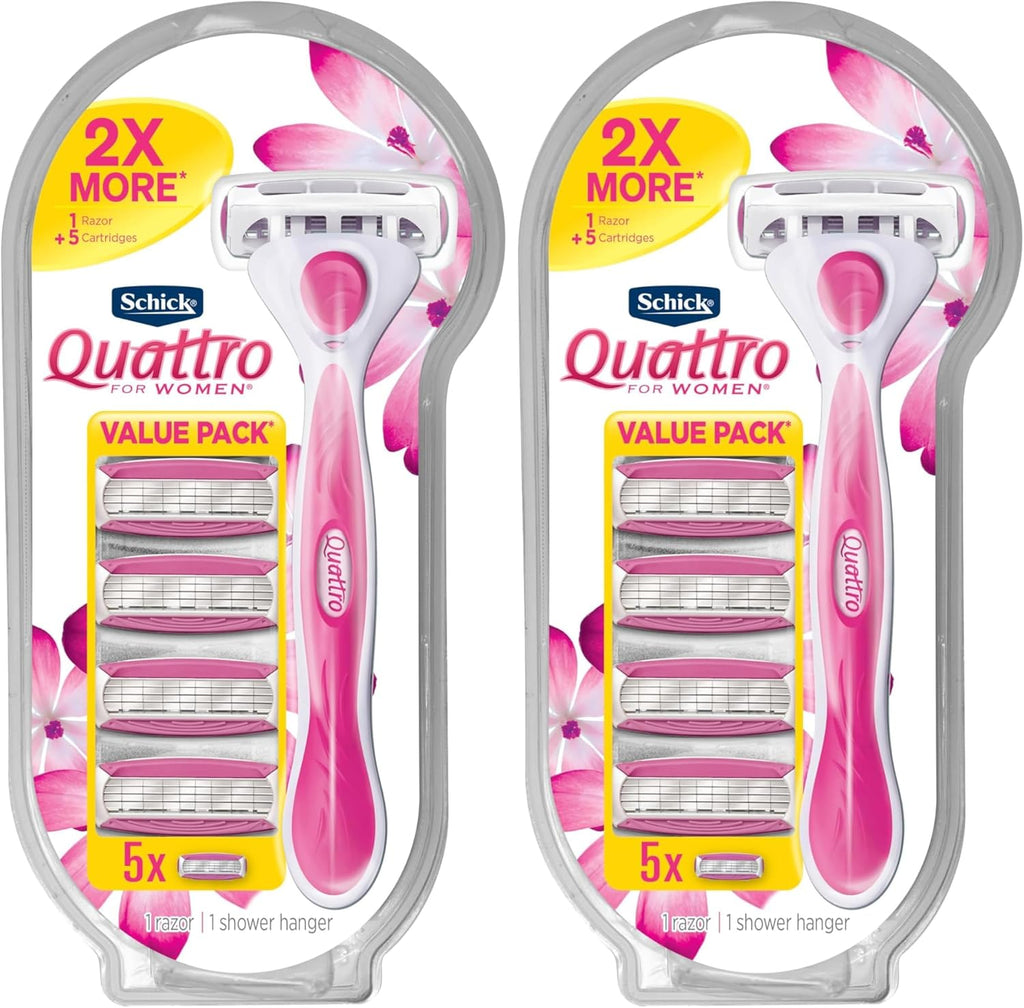 Schick Quattro For Women, Women's Razor Pack with 1 Handle and 5 Refills (Pack of 2)