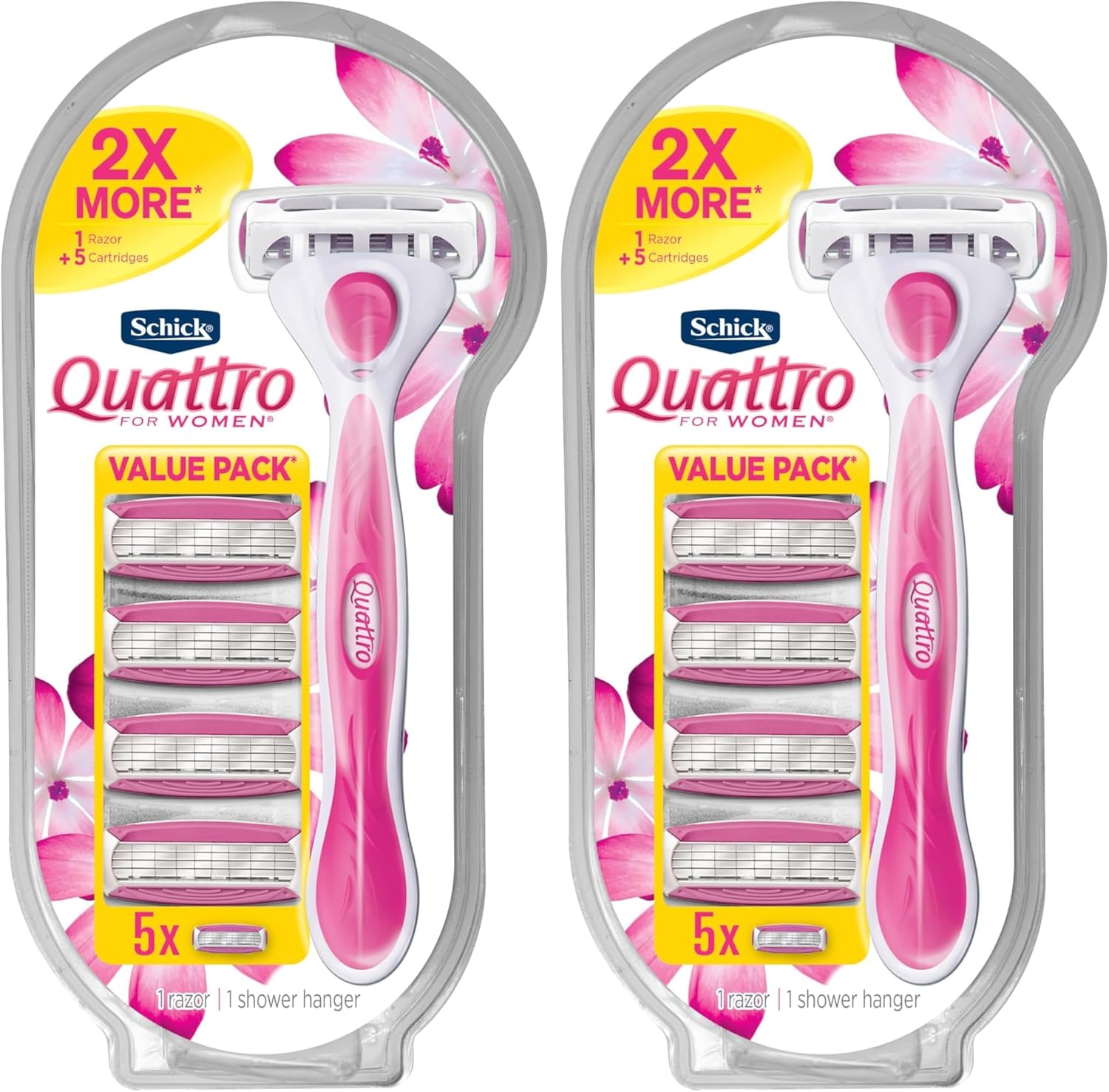 Schick Quattro For Women, Women's Razor Pack with 1 Handle and 5 Refills (Pack of 2)