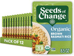 SEEDS OF CHANGE Certified Organic Brown Basmati Rice, Organic Food, 8.5 OZ Pouch (Pack of 12)