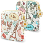 Amabro Sanitary Napkin Storage Bag, 2PCS Period Bags Cute Sanitary Pad Storage Pouch Tampon Pantyliners Menstrual Purse Daisy Zipper for Women Teen Girls School Travel Feminine Product(Tower)