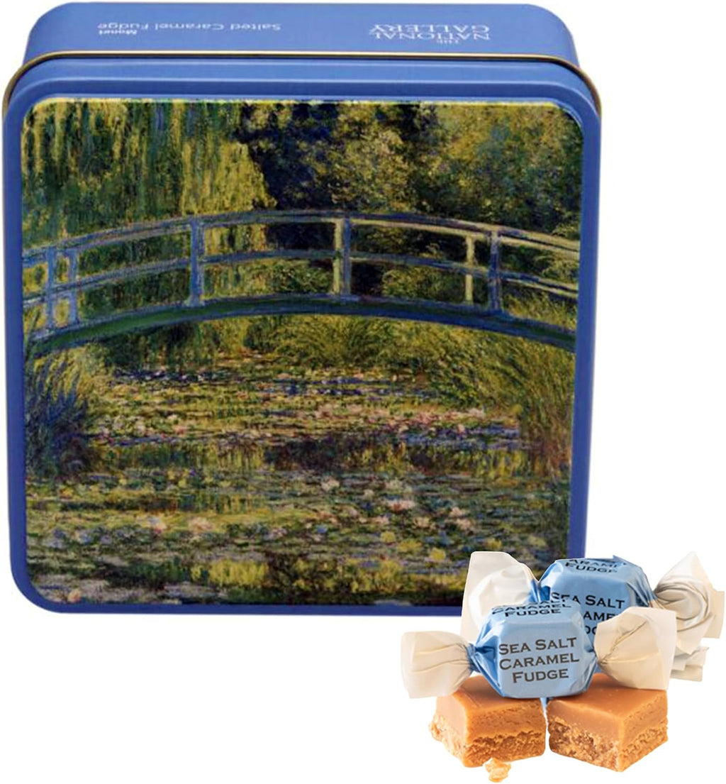 Gardiners of Scotland Handmade Fudge 120g Square Tin, Claude Monet Water Lilly Pond Salted Caramel Fudge