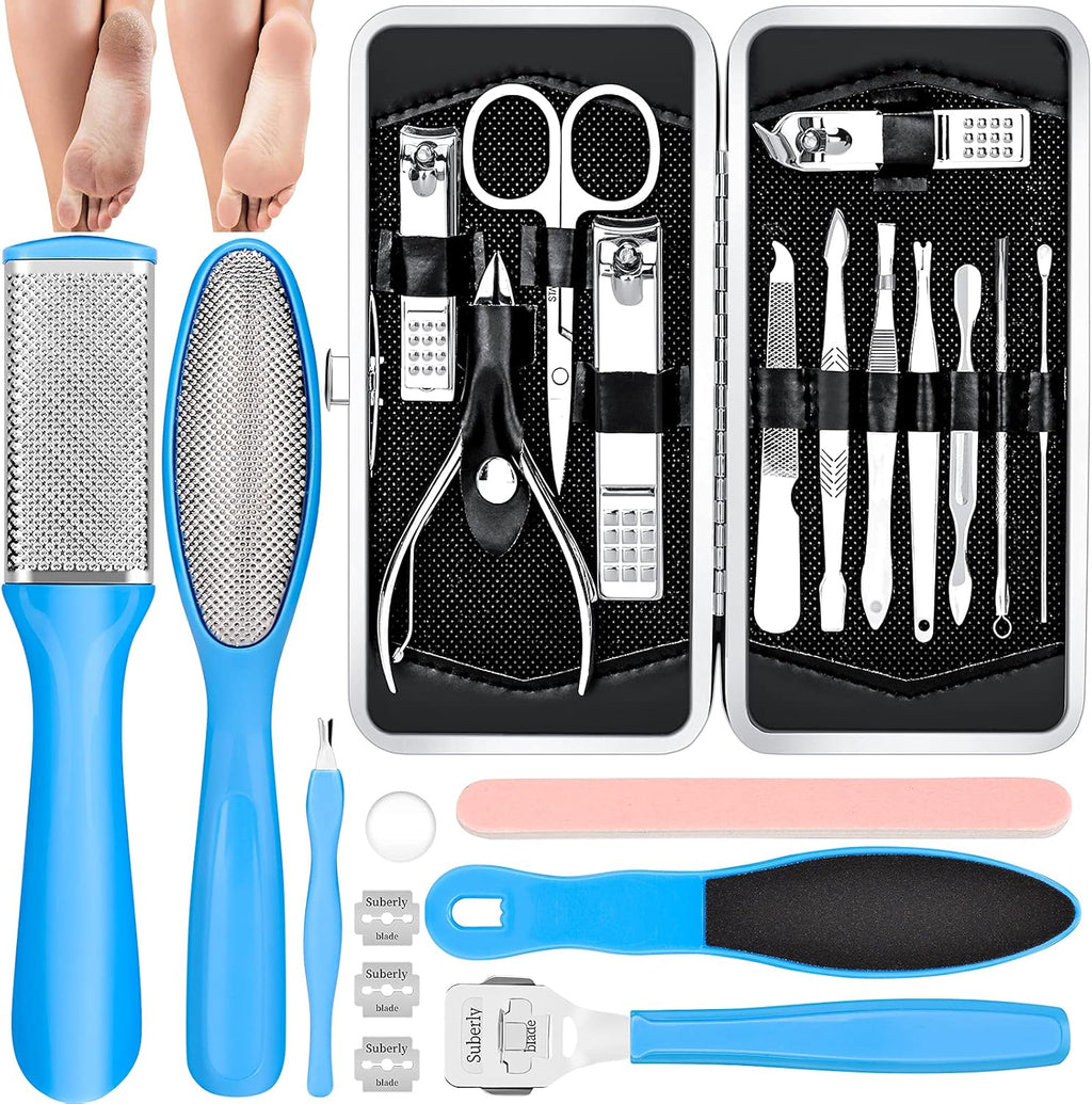 Pedicure Kits - Callus Remover for Feet, 23 in 1 Professional Manicure Set Pedicure Tools Stainless Steel Foot Care, Foot File Foot Rasp Dead Skin for Women Men Home Foot Spa Kit, Blue23
