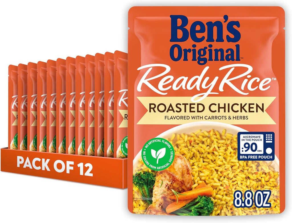 BEN'S ORIGINAL Ready Rice Roasted Chicken Flavored Rice, Easy Dinner Side, 8.8 oz Pouch (Pack of 12)
