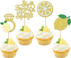 24 PCS Lemon Cupcake Toppers Glitter Lemonade Party She Found Her Main Squeeze Cupcake Picks for Lemon Theme Baby Shower Wedding Engagement Bridal Shower Birthday Party Cake Decorations Supplies