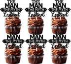 Black Glitter Cupcake Topper The Man The Myth The Legend Theme Decor Supplies Male Daddy Father's Day Happy Birthday Party Decorations set 18pcs