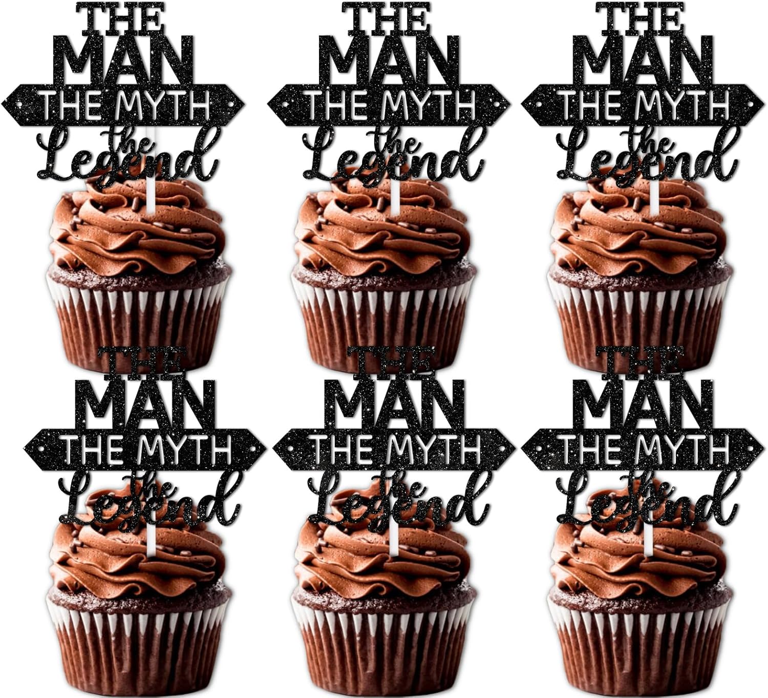 Black Glitter Cupcake Topper The Man The Myth The Legend Theme Decor Supplies Male Daddy Father's Day Happy Birthday Party Decorations set 18pcs