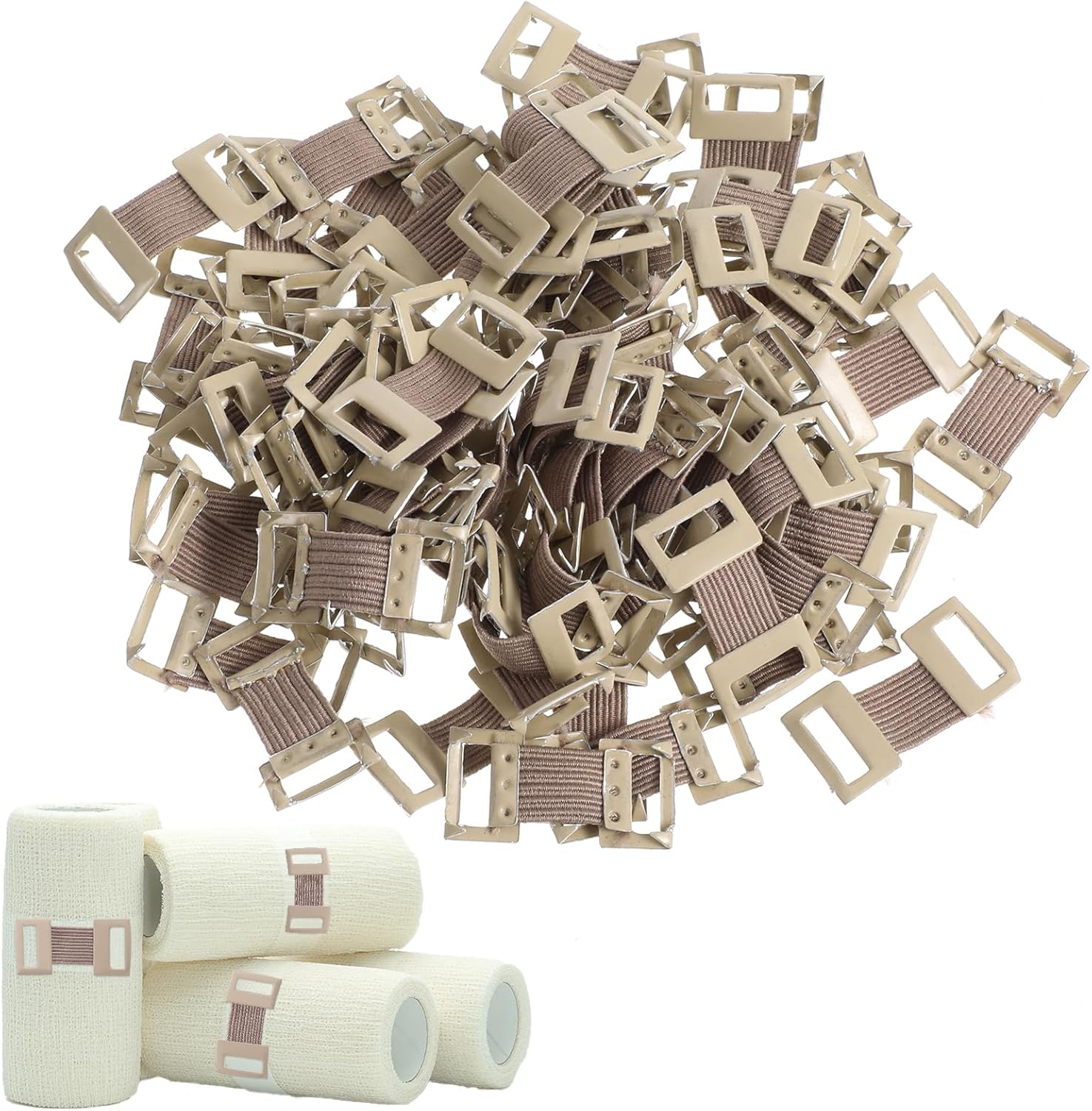 100 Pcs Stretchable Ace Bandage Clips, Elastic Bandage Clips, Reusable Bandage Wrap Clips, Stretch Metal Clasps for Fixing Various Bandages and Gauze (Skin Color)