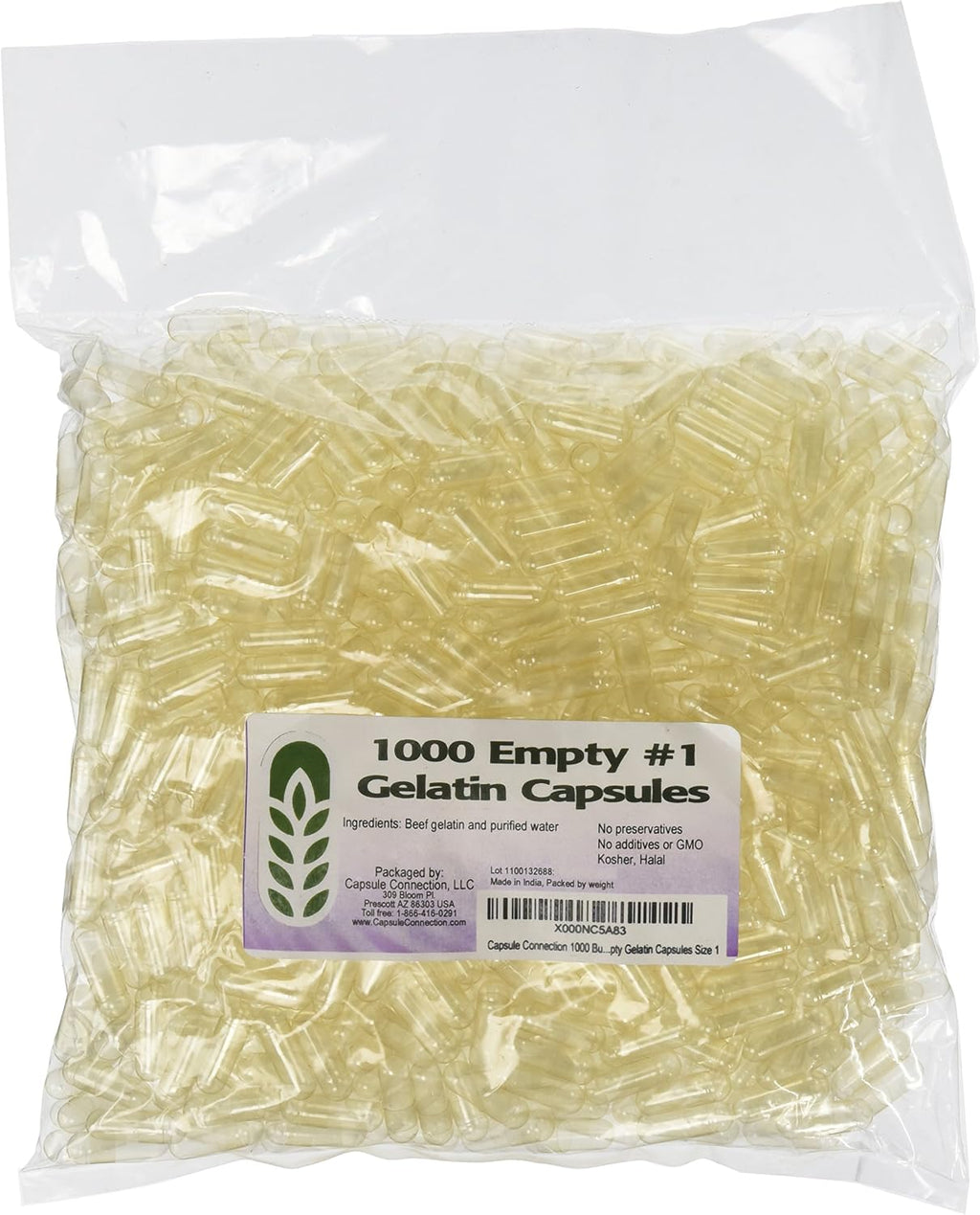 Capsule Connection 1000 Bulk #1 Empty Gelatin Capsules Size 1 resealable bag