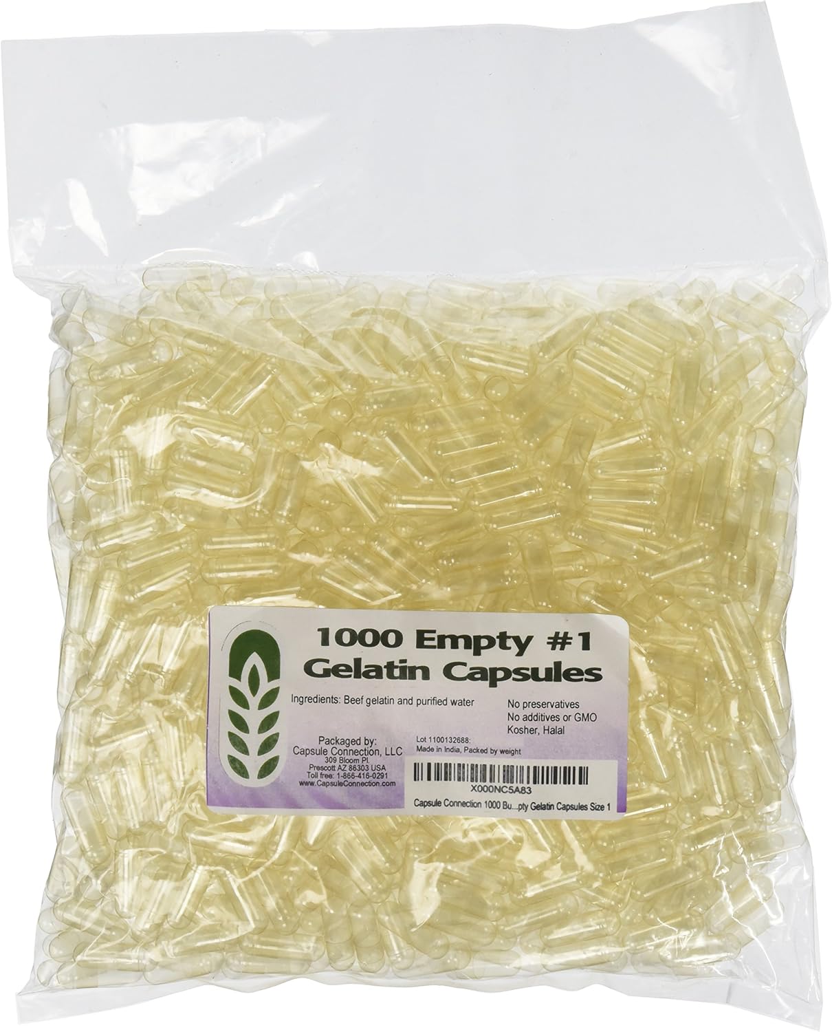Capsule Connection 1000 Bulk #1 Empty Gelatin Capsules Size 1 resealable bag