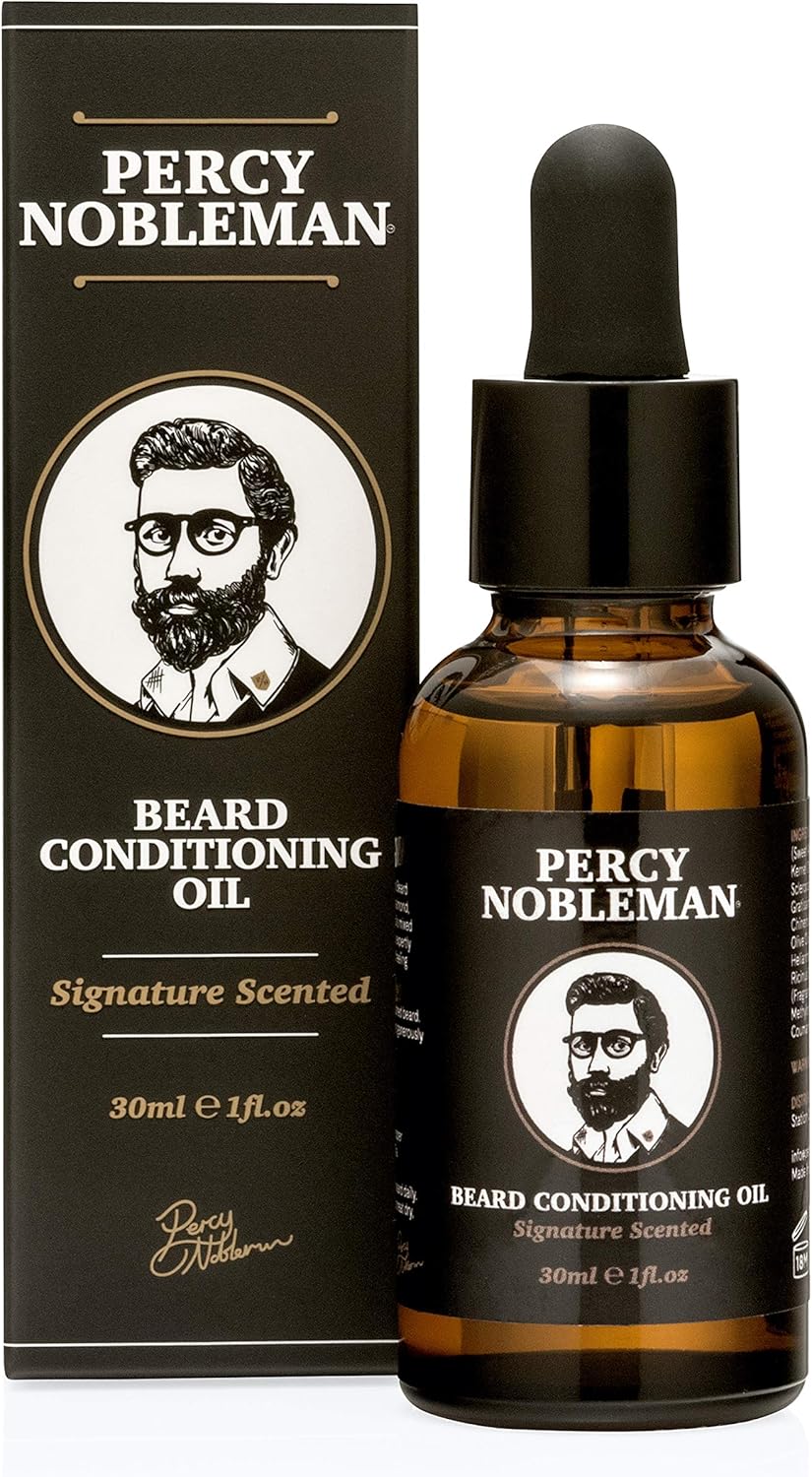 Percy Nobleman Beard Oil 99% Naturally Derived Signature Scented Blend. Beard Conditioning Oil With a Special Mixture of Quality Ingredients that Softens and Conditions your Facial Hair - 1 Fl Oz