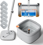 KZKR Spin Mop and Bucket Set with Self Separation Dirty and Clean Water System, Self Wringing 360° Rotating Square Mop Head for Home Floors Cleaning (1.0 Mop and Bucket Set (6 Pads))