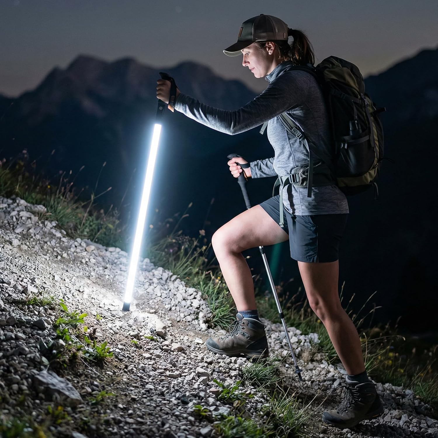 Walking Stick with LED Light for Night Climb, Recharged Glowing Travel Trekking Pole IP67 Waterproof Hiking Poles, Portable Mobility Aid for Women Men Home Camping, Hiking, Emergency, Hikers Gift