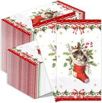 Lokigo 200 Pcs Disposable Guest Napkins Christmas Red Stockings Cat 2 Ply Decorative Dinner Paper Hand Towels Xmas Winter Cocktail Guest Hand Napkins for Party Holiday Bathroom (Cat)