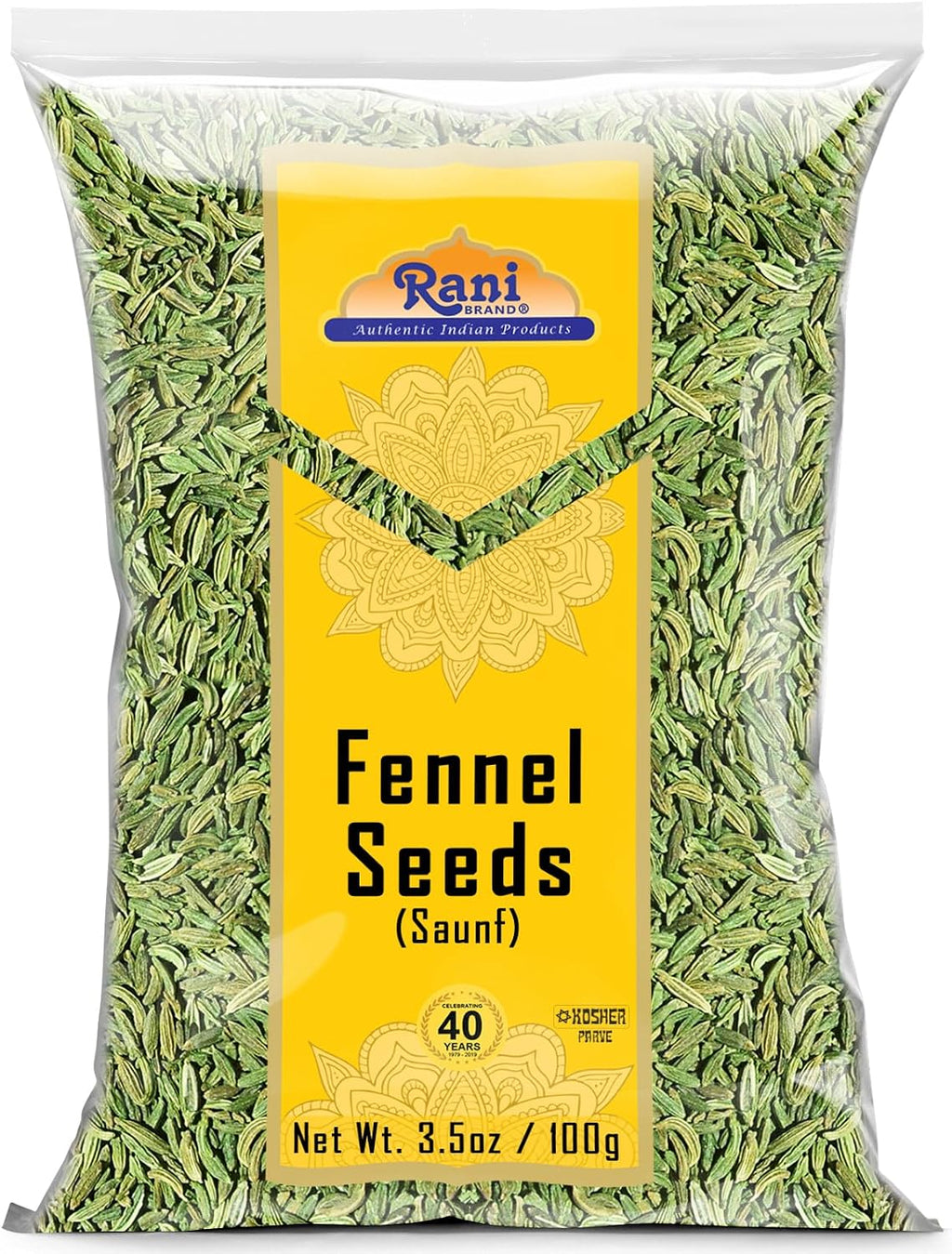 Rani Fennel Seeds (Saunf Sabut) Whole Spice 3.5oz (100g) ~ All Natural | Gluten Friendly | NON-GMO | Kosher | Vegan | Indian Origin