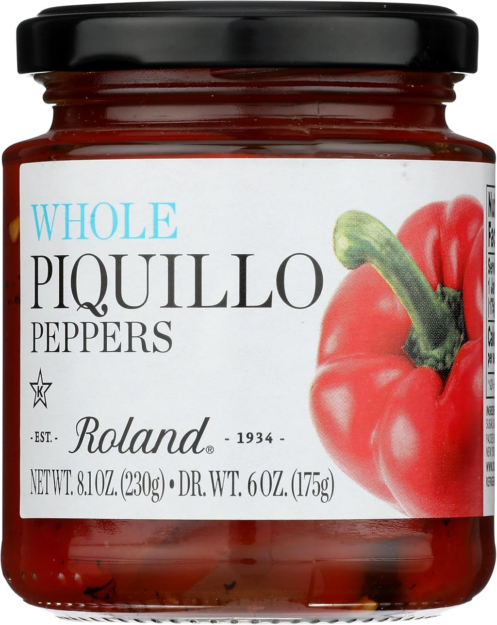 Roland Foods Whole Piquillo Peppers 8.1 Ounce Jar, Pack of 1