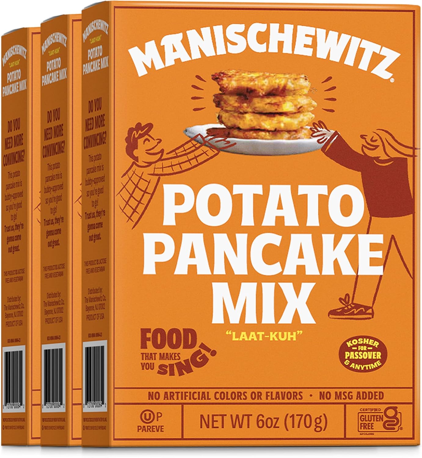 Manischewitz Potato Pancake Mix 6oz (3 Pack) Gluten Free, No MSG, Traditional Style Potato Latke Mix