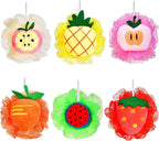 6 Pieces Cute Fruit Bath Shower Sponge Loofahs Mesh Pouf Shower Ball Colorful Cartoon Body Scrubber Balls Shower Mesh for Adults