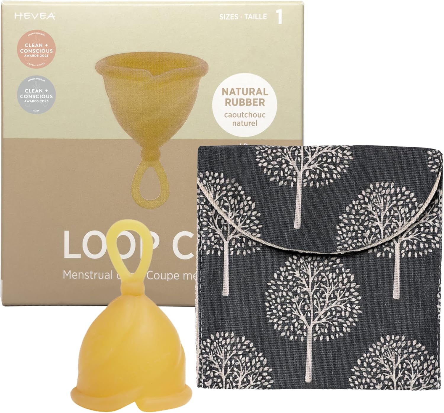 Hevea Loop Menstrual Cup Single-Pack Size 1 (Natural), Made from 100% Natural Rubber - Softest Period Cup - Wear for up to 12 Hours
