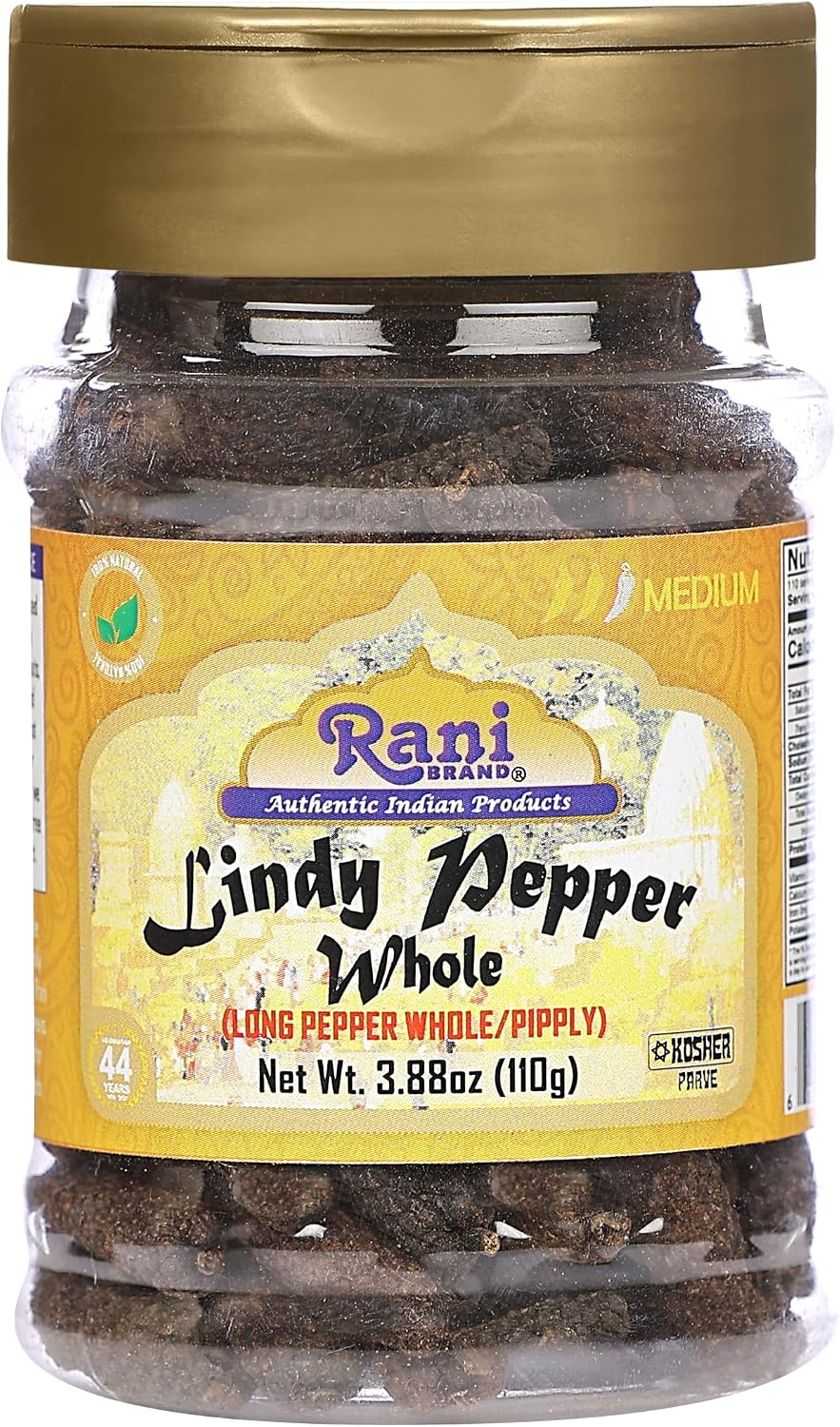 Rani Lindy Pepper Whole (Long Pepper, Piper Longum, Pipli) 3.88oz (110g) PET Jar ~ All Natural | Gluten Friendly | NON-GMO | Vegan | Indian Origin