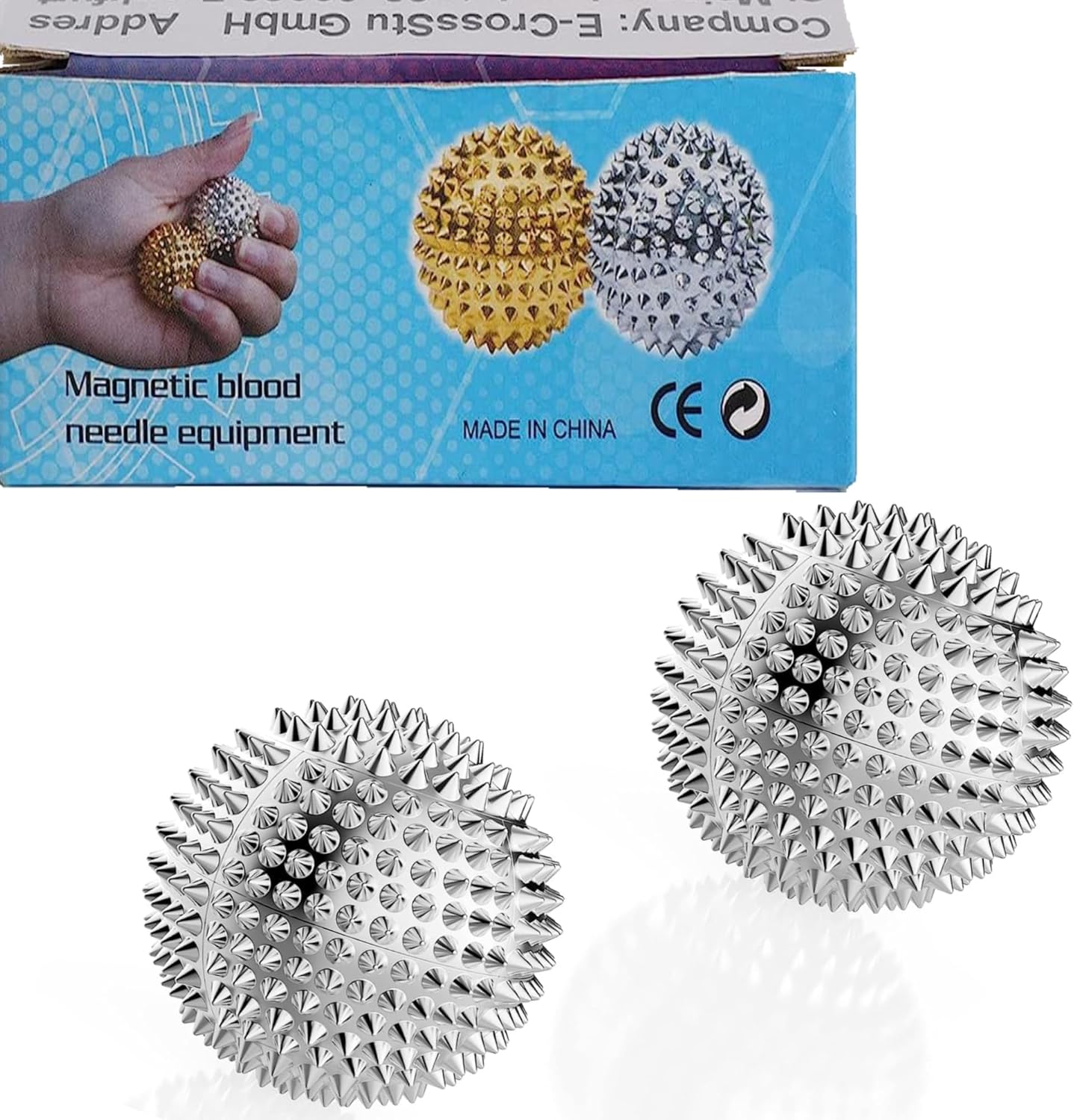 Massage Ball, Magnetic Balls, Hand Spiky Massage Ball Silver Ball 1 Pair, Hand Acupuncture Ball Massage for Adult and Kid, Hand Exercise Squeeze Balls for Pain Pressure and Stress Relief
