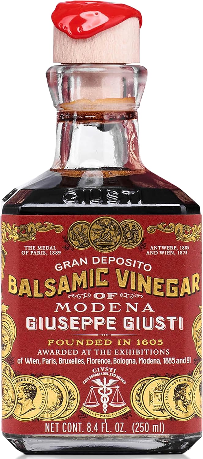 Giusti Italian Balsamic Vinegar of Modena IGP - 3 Gold Medals, Rich & Thick Gran Deposito Aceto Balsamico di Modena for Salads, Cheese & Finishing Touches, Made in Italy – 8.45 fl oz/250 ml -Pack of 1