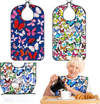 XKDOUS 2 Pack Adult Bibs for Man and Women, Waterproof and Reusable Adult Bibs for Eating with Optional Crumb Catcher, Machine Washable Dining Clothing Protector, Gifts for Women/Mom