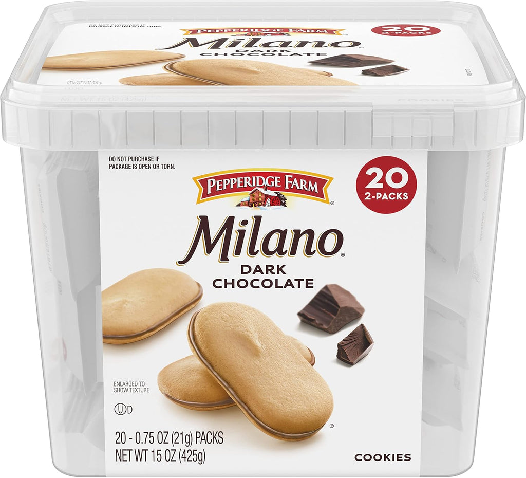 Pepperidge Farm Milano Cookies, Dark Chocolate, 20 Packs, 2 Cookies per Pack