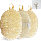 YIQINGJIE Natural Loofah Sponge Exfoliating Body Scrubber (3 Pack),Made with Eco-Friendly and Biodegradable Shower Luffa Sponge, Loofah for Women and Men, Beige