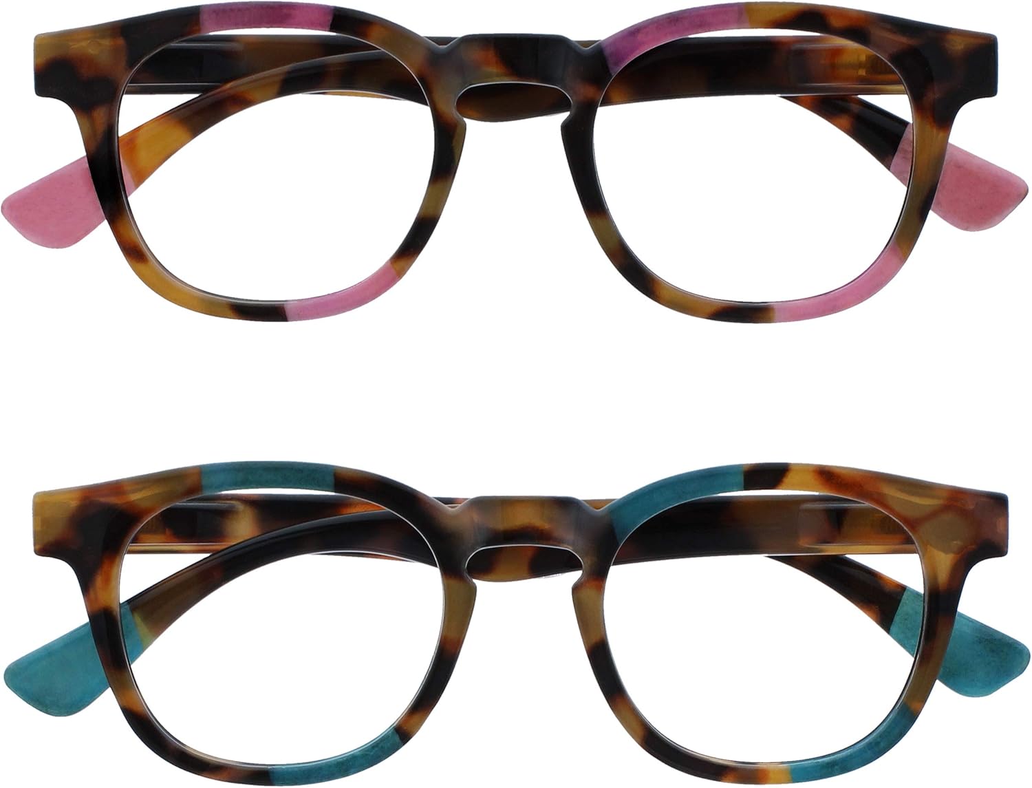 OPULIZE AVA Reading glasses for Women Men,Scratch Resistant Round frame with Spring Hinges, Brown Tort Pink,Brown Tort Turquoise +1 (Pack of 2)