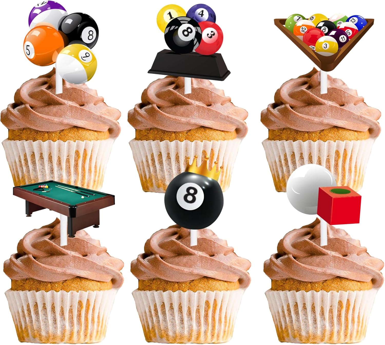 18pcs Glitter Billiards Dessert Cupcake Topper Sport Theme Decor Supplies Men Boys Girls Happy Birthday Decorations