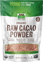 NOW Foods, Organic Raw Cacao Powder, with Polyphenols and Flavonols, Sun-Dried, Intensely Rich Flavor, 12-Ounce (Packaging May Vary)