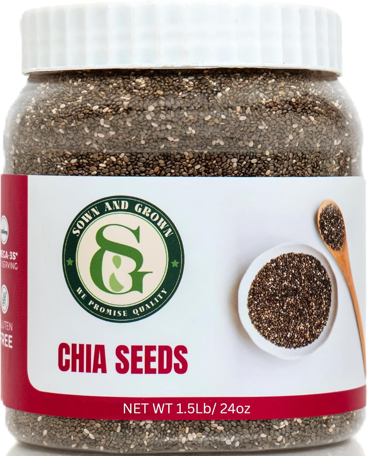 Sown-and-Grown Raw Chia Seeds- 1.5 lb | Chia Seed with Omega-3, Non-GMO, Gluten-Free, Keto Diet Friendly, Vegan, Good Source of Fiber