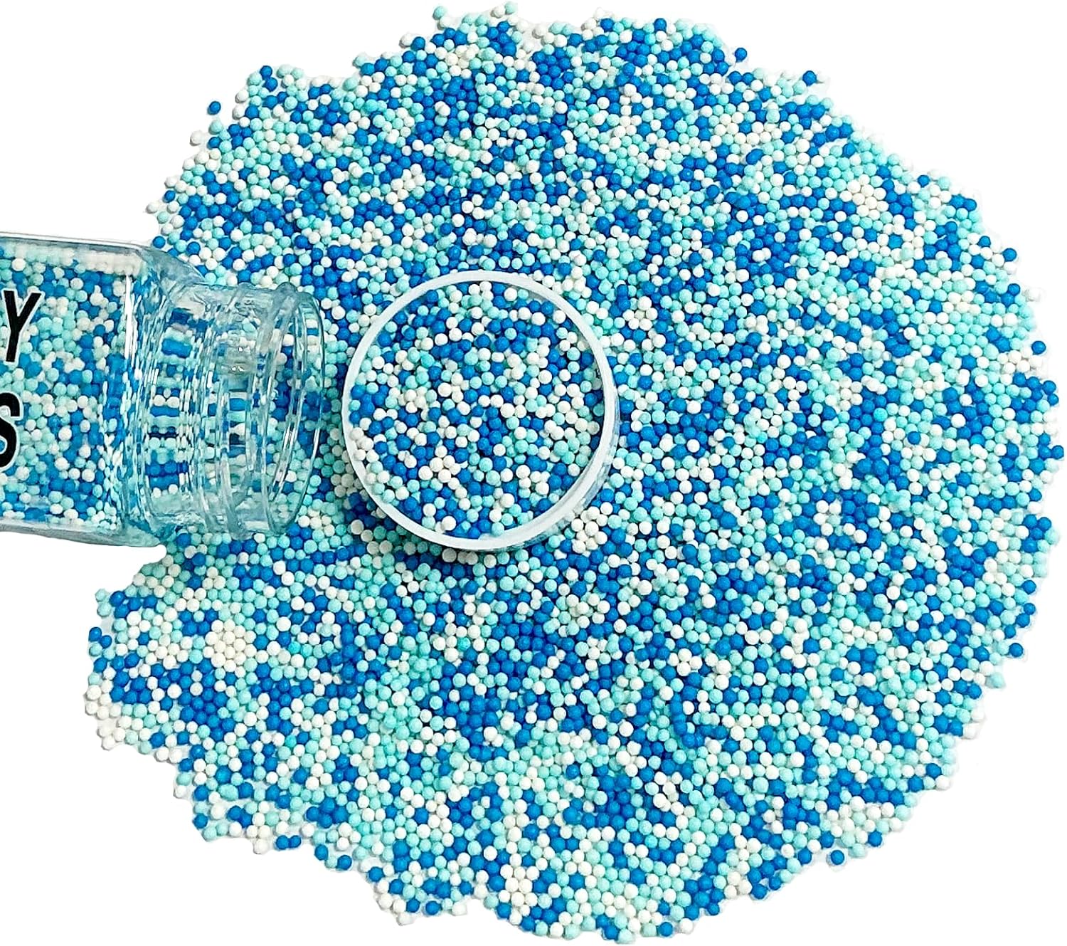 Homipooty Nonpareils Sprinkles Edible Blue White Pearl Sugar sprinkles 110g/3.88oz 2mm Mini Pearls Baking Cakes Cupcake Topper and Cake Decorations Ice Cream Cookies for Halloween Christmas