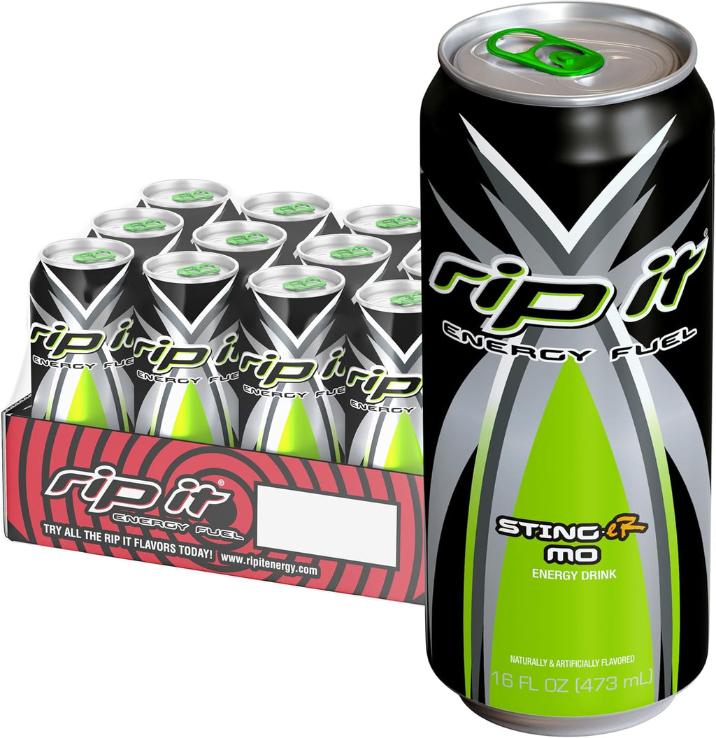 Rip-It Energy Drink | Sting-Er Mo | Tropical Fruit Flavor | 12-Pack (16oz Cans) | 160mg Caffeine | Smooth Finish | Ignite Focus | Hardcore Energy That Rips!