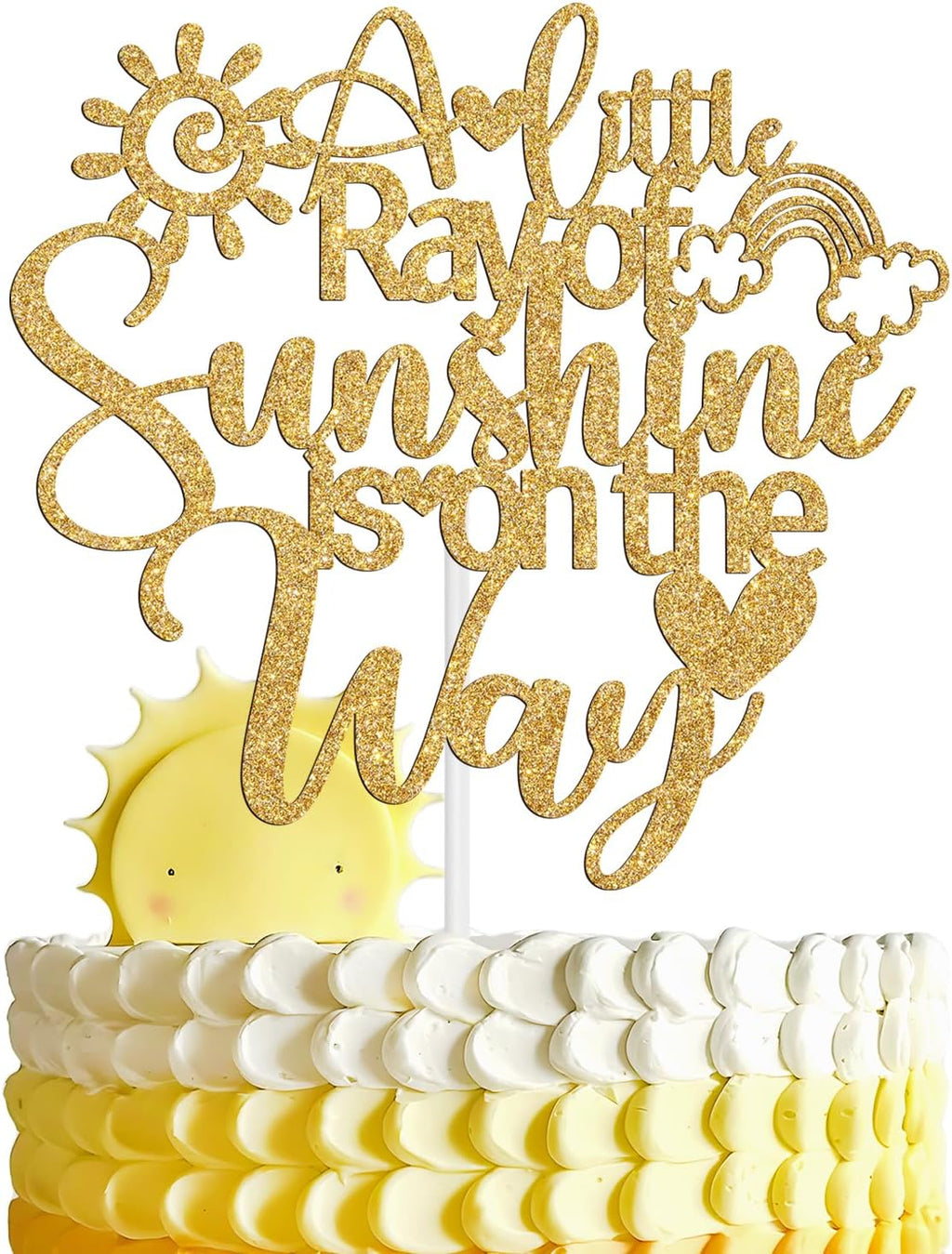 A Little Ray of Sunshine is on the Way Cake Topper, Here Comes the Sun, You're My Sunshine, Funny Sun Theme Baby Shower Party Decoration Supplies