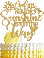 A Little Ray of Sunshine is on the Way Cake Topper, Here Comes the Sun, You're My Sunshine, Funny Sun Theme Baby Shower Party Decoration Supplies
