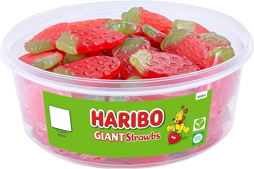 HARIBO Giant Strawbs – 75 Pieces of Fruity Gummy Strawberries – Sweets Tub