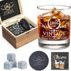 60th Birthday Gifts for Men Whiskey Glass Set - 60th Birthday Decorations, Party Supplies - 60 Year Anniversary, Bday Gifts Ideas for Him, Dad, Husband, Friends - Wood Box & Whiskey Stones & Coaster