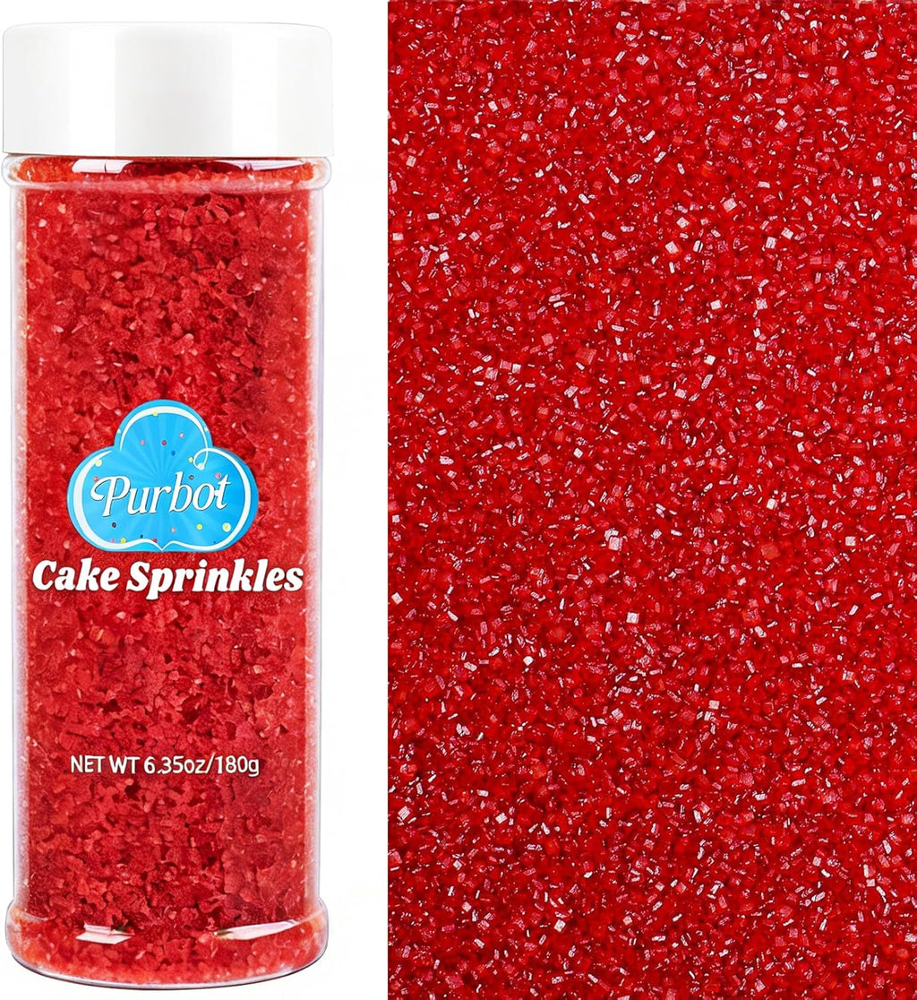 Red Sprinkles Sanding Sugar for Baking, 6.35 oz Edible Sparkling Sugar Crystals for Cake Cupcake Cookie Ice Cream Topping