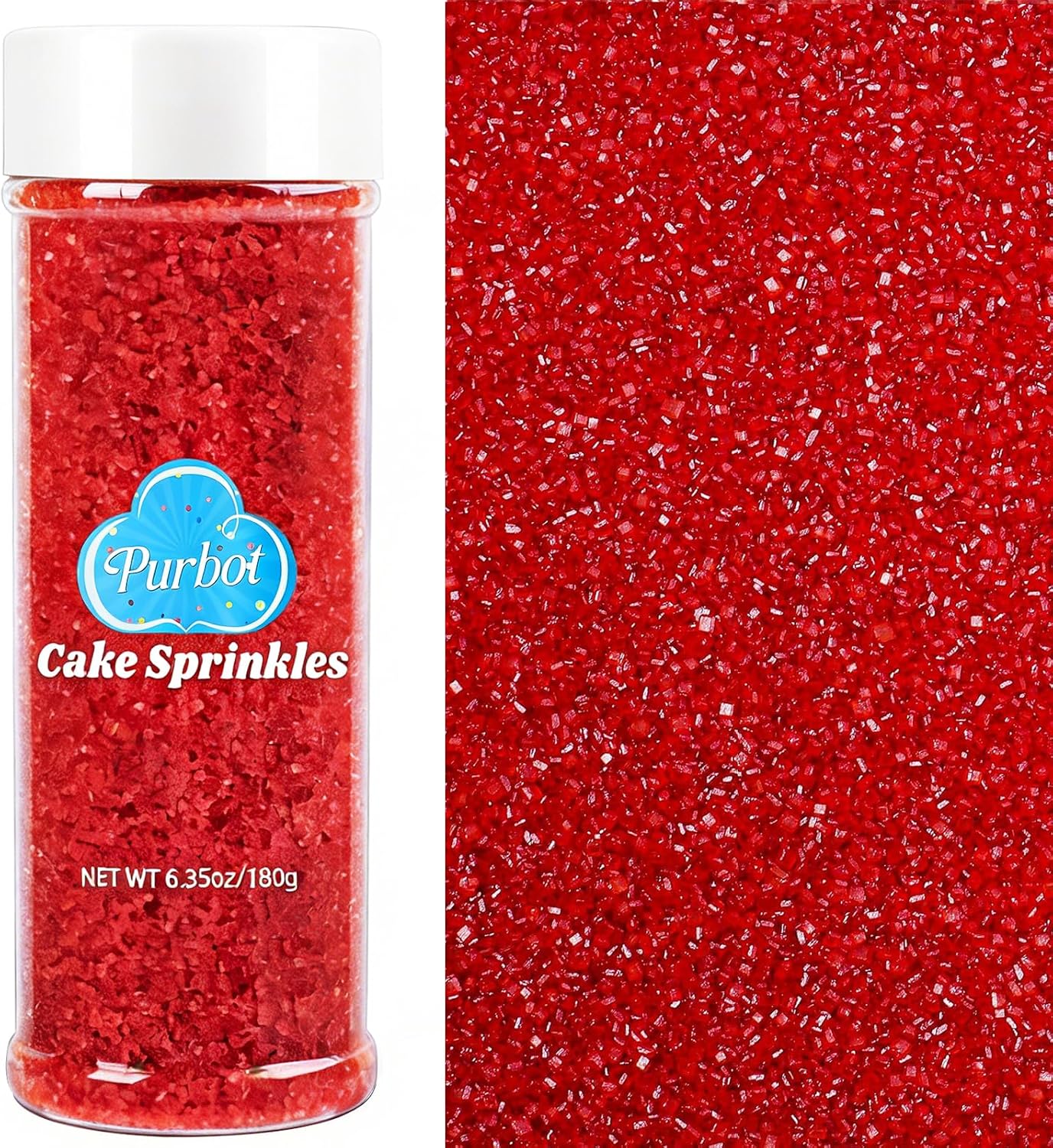 Red Sprinkles Sanding Sugar for Baking, 6.35 oz Edible Sparkling Sugar Crystals, Decorating Sugar Sprinkles for Cake Cupcake Cookie Ice Cream Topping