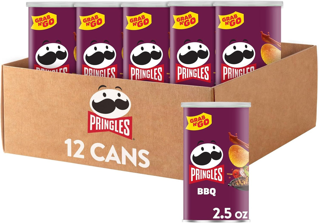 Pringles Potato Crisps Chips, Lunch Snacks, Office and Kids Snacks, Grab N' Go, BBQ (12 Cans)