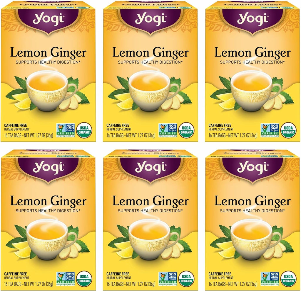 Yogi Tea Lemon Ginger Tea - 16 Bags per Pack (6 Packs) - Organic Ginger Root Tea to Support Healthy Digestion - Includes Lemongrass, Lemon Flavor, Licorice Root, Lemon Peel & More