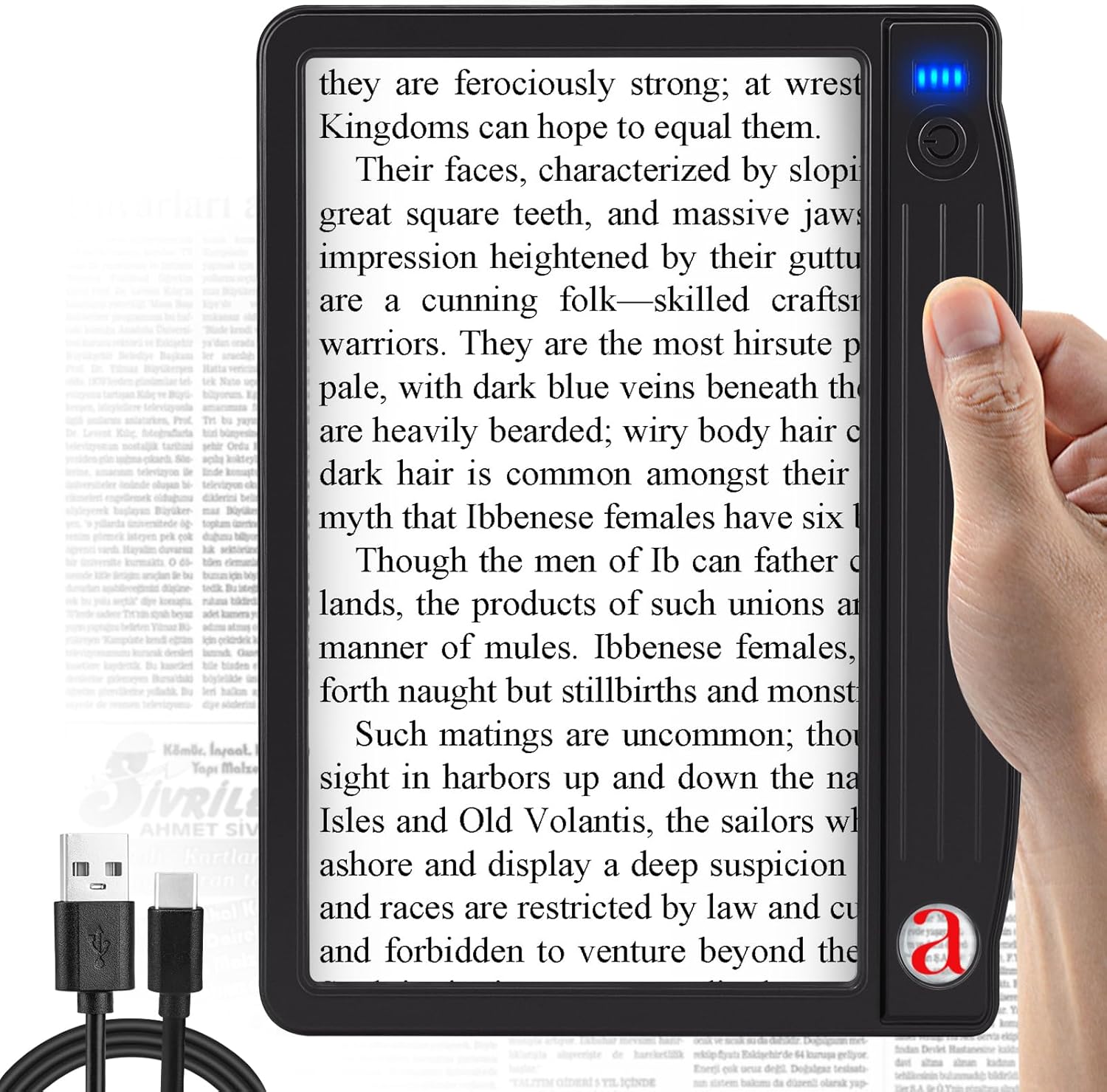 6X 30X Rechargeable Magnifying Glass with Light, Handheld Magnifying Glass for Reading, Large Full Page Magnifier with Light, Lightweight Book Magnifier for Reading Small Prints Seniors (4.3x7.1in)